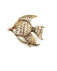 Vintage 1995 Bergdorf Goodman Gold Tropical Fish Brooch 
