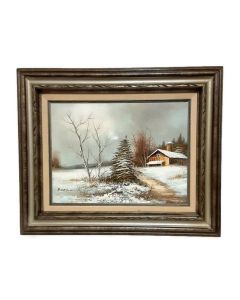 Winter Farmhouse Scenery Painting By ROZARIE - Framed Acrylic On Stretch Canvas