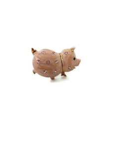 Pink Enamel Pig Brooch With Sparkly Stones